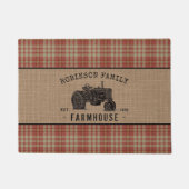 Gezinshuis Rustic Tractor Red Play Burlap Deurmat (Voorkant)