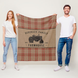 Gezinshuis Rustic Tractor Red Play Burlap Fleece Deken