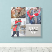 Gezinsmonogram Vastgestelde datum 3 Foto Collage Canvas Afdruk (Insitu (Houten vloer))
