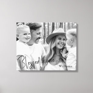 Gezinsnaam Geblessed Home Z/W Portret Groot Canvas Afdruk