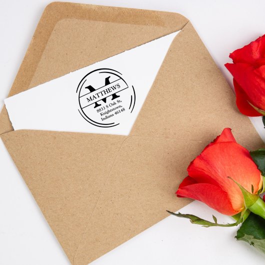 gezinsretouradres met monogram; 	rubberstempel