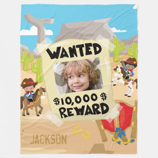 Gezocht Cowboy met foto en naam, kleine jongen Fleece Deken (Voorkant)