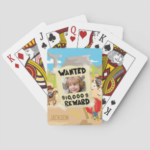 Gezocht Cowboy met foto en naam, kleine jongen Pokerkaarten