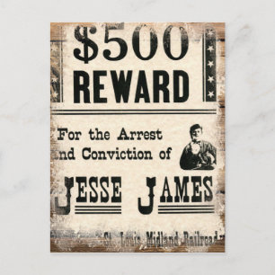 Gezocht Jesse James Briefkaart