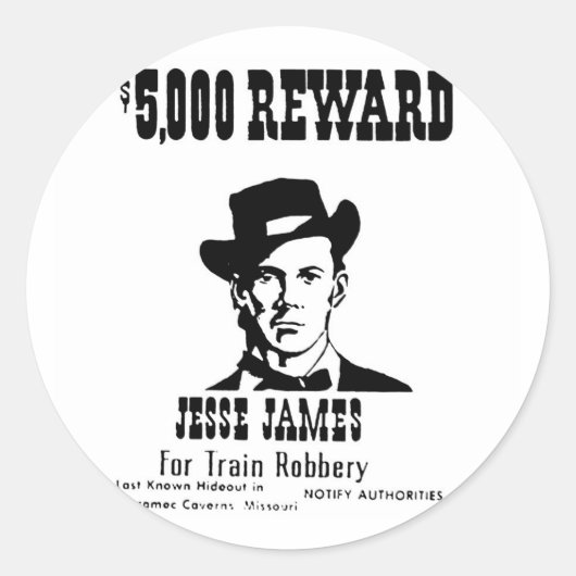 Gezocht Jesse James Ronde Sticker (Voorkant)