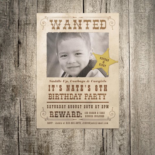 Gezocht Poster Cowboy Westerne Birthday Party Kaart