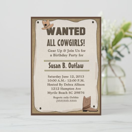 Gezocht Poster Cowgirl/Cowboy Birthday Kaart (Staand voorkant)