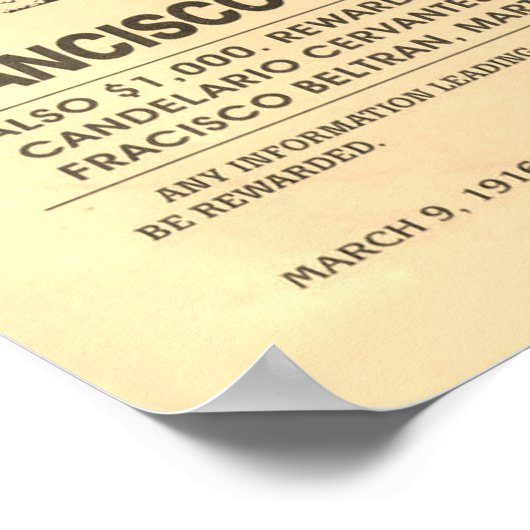  Gezocht Poster Pancho Villa Reward (Hoek)