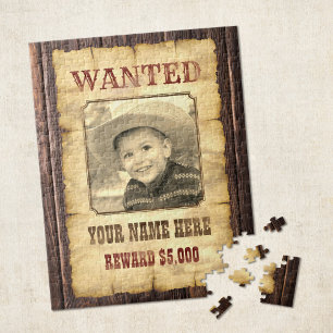 Gezocht Poster Vintage Wild West Foto Sjabloon J Legpuzzel