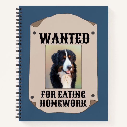Gezocht voor het eten van huiswerk aangepaste hond notitieboek (Voorkant)