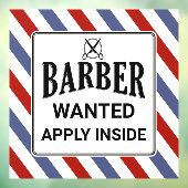 Gezochte Barber past binnen de hulp van de Winkel  Raamsticker (Vel 3)