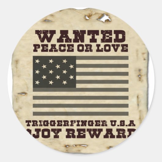 Gezochte vrede ronde sticker (Voorkant)
