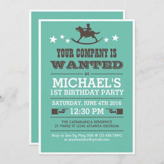 Gezochte Westerne Cowboy Birthday Uitnodiging voor (Voorkant / Achterkant)