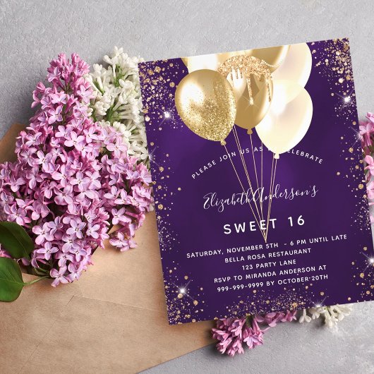 Gezoet 16 paarse goudballonnen flyer