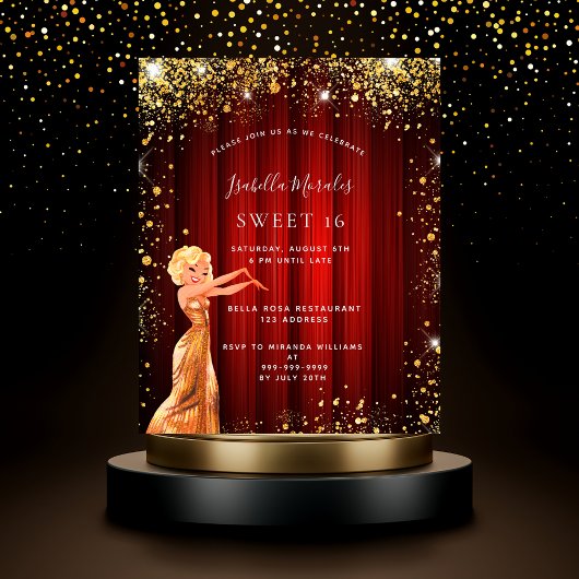 Gezoet 16 rode gouden glitter-kledingbudget flyer