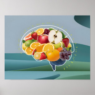 Gezond Leven Concept: Brein met Vruchten Illustra Poster
