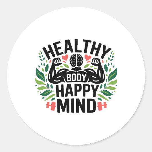 Gezond lichaam Happy Mind Gezonde levensstijl Perf Ronde Sticker (Voorkant)