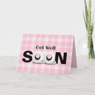 Gezond word snel toiletpapierrol roze ruitjes kaart