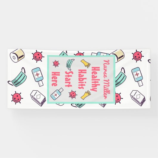 Gezonde gewoonten beginnen hier, school verpleegst spandoek (Horizontaal)