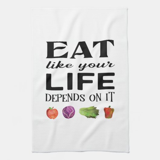 Gezonde gezegde eet net zoals je leven er van afha theedoek (Verticaal)