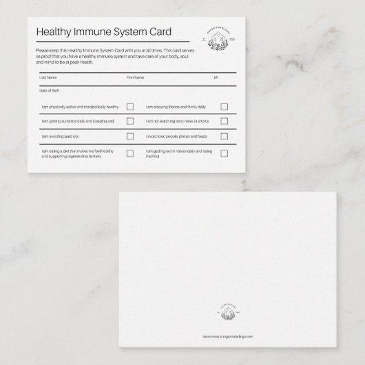 Gezondheid van het immuunsysteem | Verpakking van Visitekaartje (Voorkant / Achterkant)