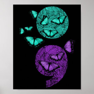 Gezondheid Zelfmoord Bewustzijn Semicolon Vlinders Poster