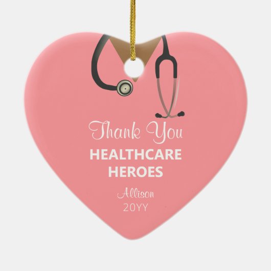 Gezondheidszorg Heroes Dank u roze gepersonaliseer Keramisch Ornament (Achterkant)