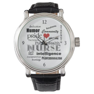 Gezondheidszorg Verpleegster Word Cloud+Red Heart Horloge