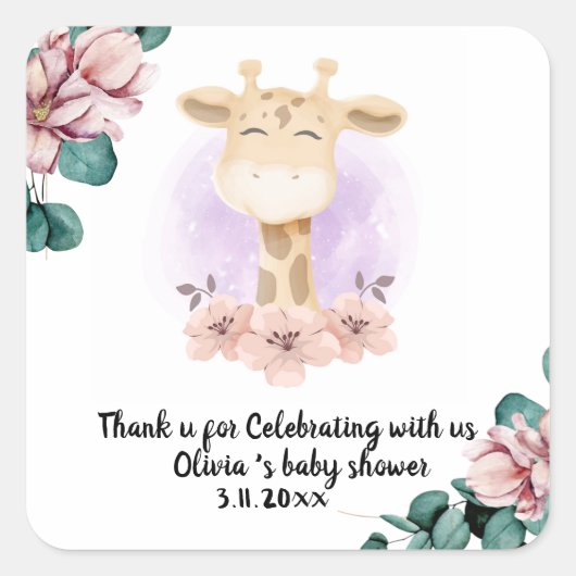 Ggirafe mignonne merci Stickers Carrés (Devant)