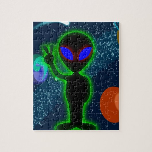 Ggloed Blue Eyes Peace Space Alien Legpuzzel (Verticaal)