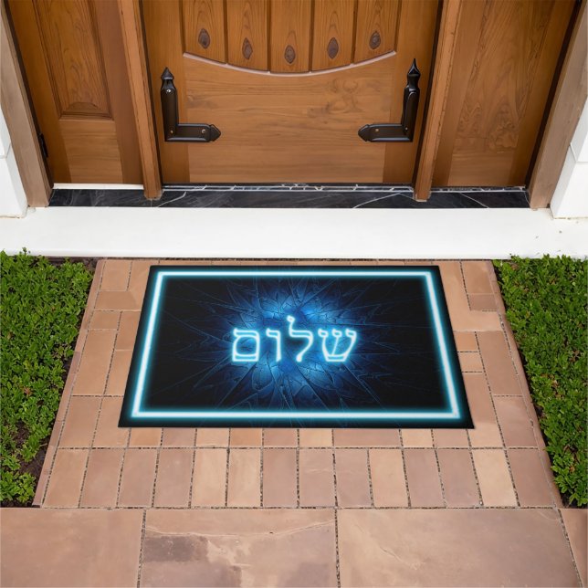 Ggloed Blue Shalom op Etched Star van David Deurmat (Buiten)