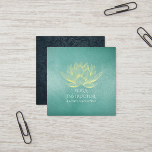 Ggloed Gold Lotus en Blauwgroen Grunge Yoga Instru Vierkante Visitekaartje