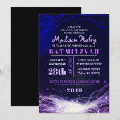 Ggloed Neon Stars Bat Mitzvah Paars Kaart (Voorkant / Achterkant)