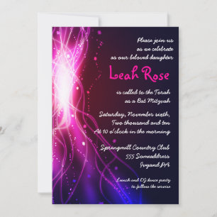 Ggloed Neon Stars Bat Mitzvah Uitnodiging