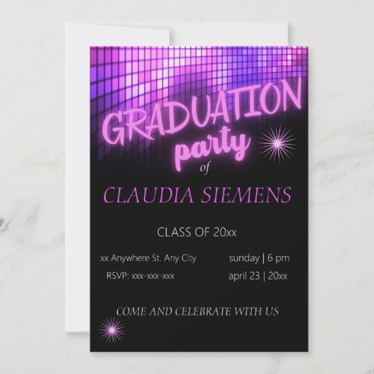 Ggloed PINK NEON modern Graduation Invitation Feestdagenkaart (Voorkant)