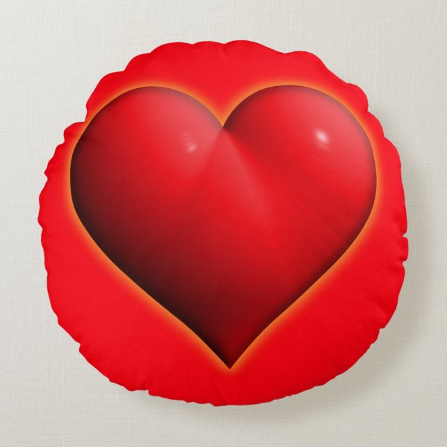 Ggloed Red 3-D Heart Rond Kussen (Voorkant)