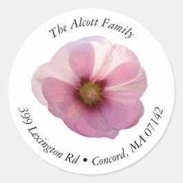 Ggloeiend Roze Hollyhock Flower Round Address Labe Ronde Sticker