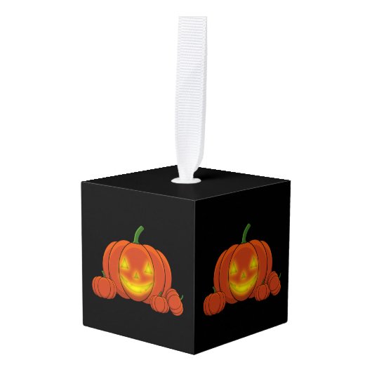 Ggloeiende Jack-o'-Lantern Pumpkin Kubus Ornament (Voorkant hoekig)