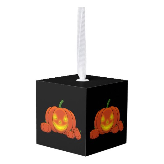 Ggloeiende Jack-o'-Lantern Pumpkin Kubus Ornament (Achter hoekig)