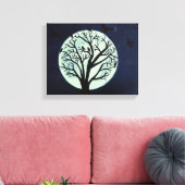 Ggloeiende maan met Oude Boom en Kraaien Canvas Afdruk (Insitu (Woonkamer))
