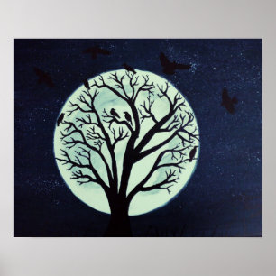 Ggloeiende Moonlit Boom met Krogen Poster