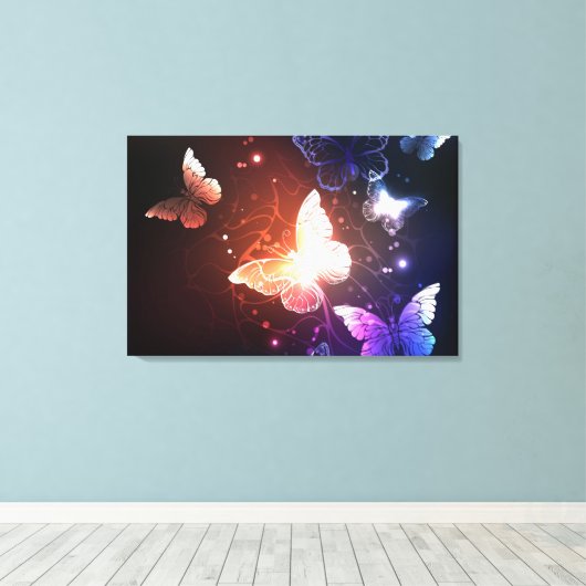 Ggloeiende nachtvlinders canvas afdruk (Insitu (Houten vloer))