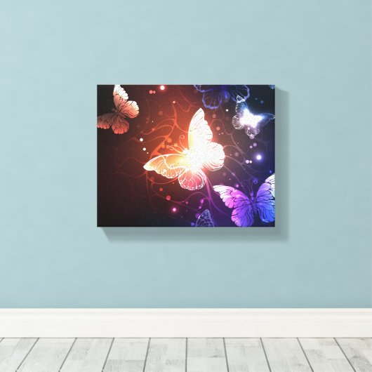 Ggloeiende nachtvlinders canvas afdruk (Insitu (Houten vloer))