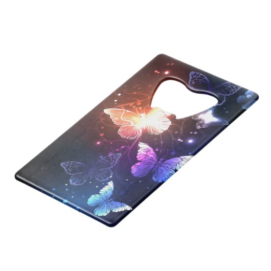 Ggloeiende nachtvlinders kredietkaart flessenopener (Achterkant Gekanteld)