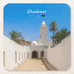 Ghadames, Libië - Witte Moskee Vierkante Kartonnen Onderzetter
