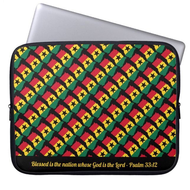 GHANA Custom Scripted Nation Black Laptop Laptop Sleeve (Voorkant)