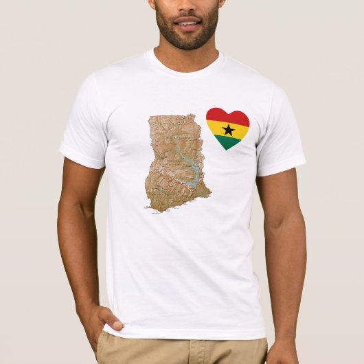 Ghana Flag Heart en Map T-Shirt (Voorkant)