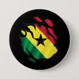 Ghana Gescheurde Vlag Ronde Button 7,6 Cm