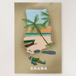 Ghana kaart illustreerde reisposter. legpuzzel