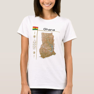 Ghana Kaart + Vlag + Titel T-Shirt